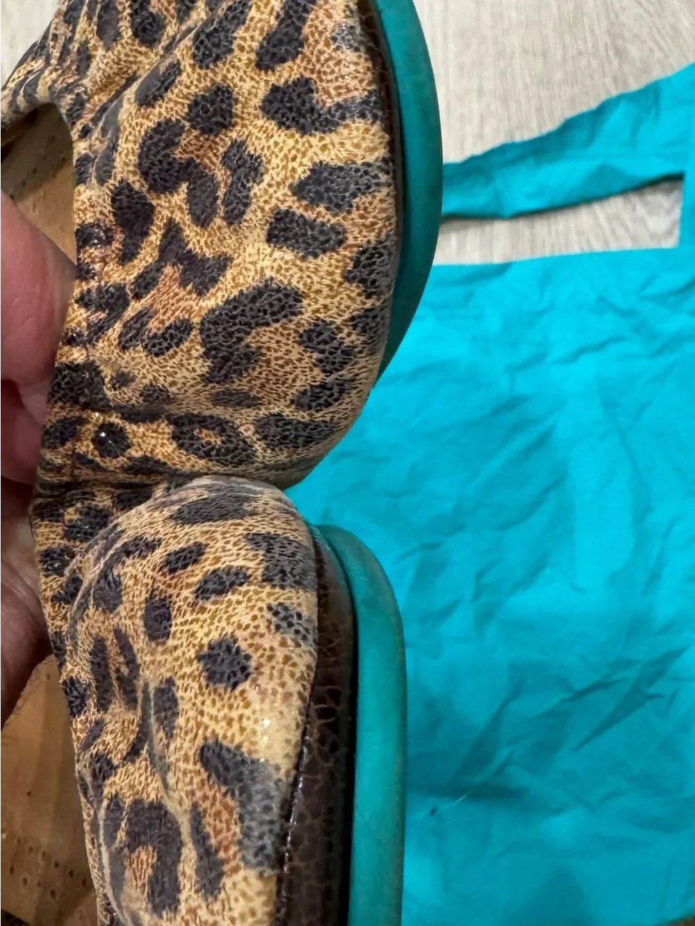 Tieks Leopard Print Foldable Leather Ballet Flats - Tan and Black